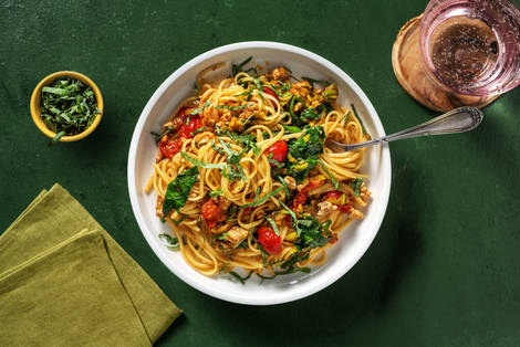 Snelle linguine met kipgehakt