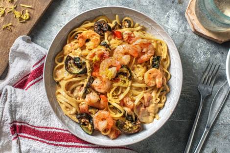 Linguine aux crevettes en sauce crémeuse