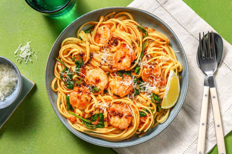 Linguines diavolo aux crevettes