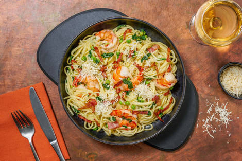 Linguines crémeuses aux crevettes géantes façon Alfredo
