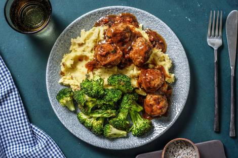 Meatballs and Bacon & Onion Gravy