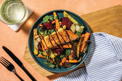 Mediterranean Salmon & Winter Veggie Toss