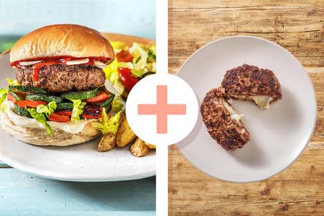 Mediterraner Burger mit gefülltem Rindfleischpatty