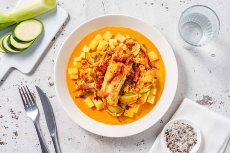 Mijoté de poisson au lait de coco et lardons