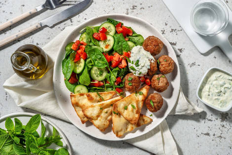 Mini boulettes de dinde et croustilles de pains plats