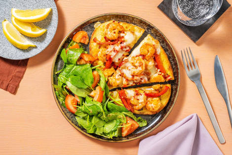 Naans aux crevettes et au pesto