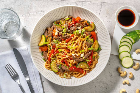 Nouilles et émincé de bœuf en sauce asiatique