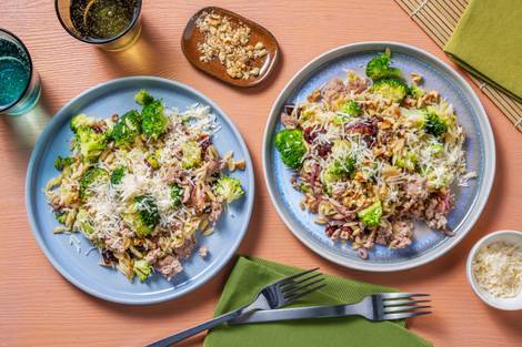 Orzo à la sicilienne au poulet haché et raisins secs