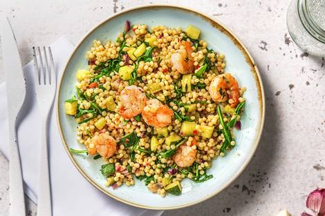 Couscous perlé, crevettes et courgette