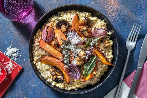 Parelgerst-risotto met geroosterde pompoen