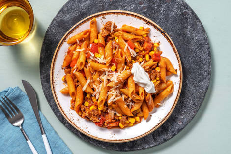 Snelle pasta met gehakt en Mexicaanse twist