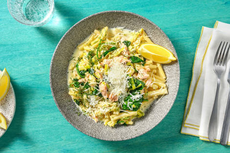 Penne met warmgerookte zalm