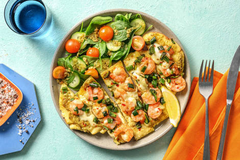 Pains plats aux crevettes et au pesto