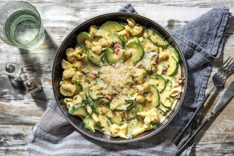 Pilzfiorelli mit Speck und Basilikumrahm