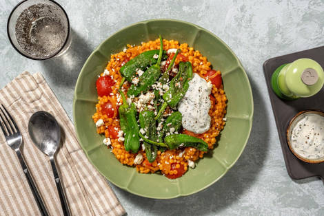 Piri-Piri-Perlcouscous mit Pimientos & Hirtenkäse