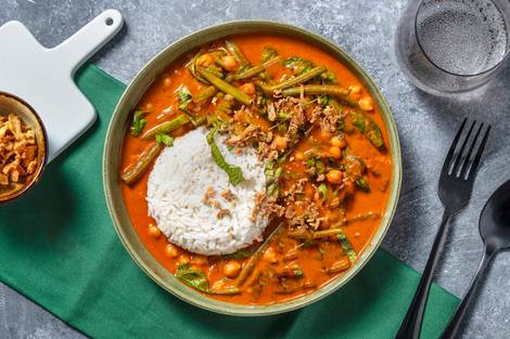 Pittige kokoscurry met sperziebonen