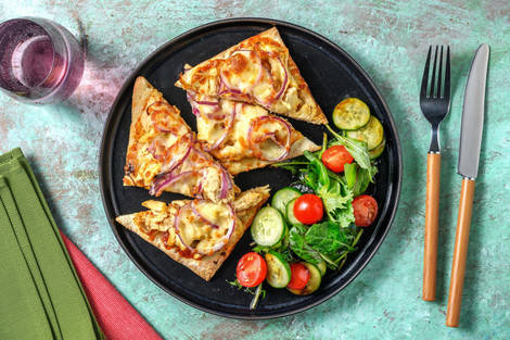 Pizzas sur pains naan au poulet BBQ