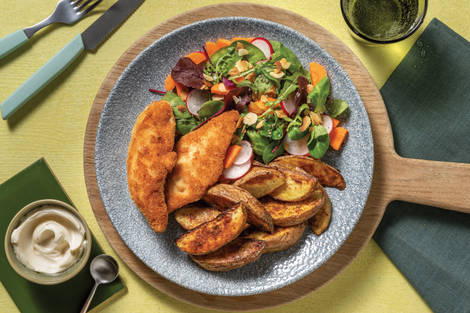 Plant-Based Crumbed Chick'n & Chermoula Wedges