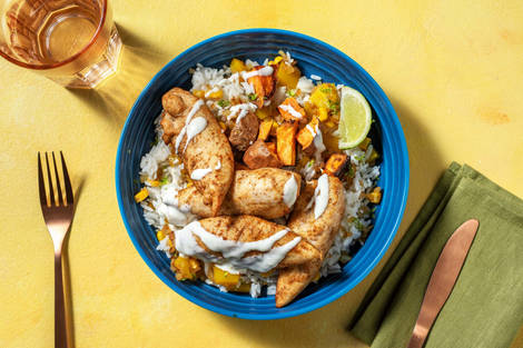 Poulet à la caribéenne et riz confetti