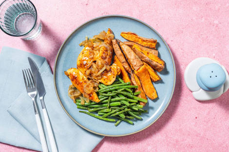 Maple-Mustard Chicken with Roasted Sweet Potatoes