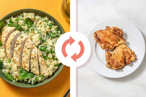 Poulet assaisonné à l’italienne et risotto aux pois