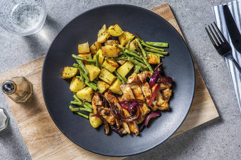 Poulet au four et oignons au balsamique