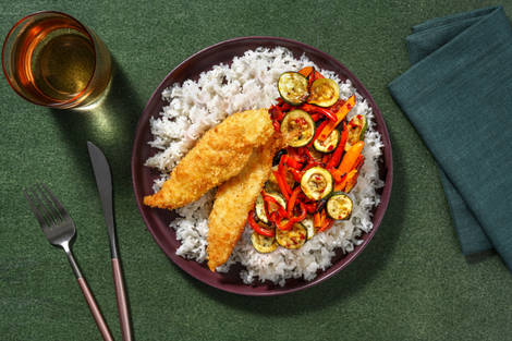 Kip met sesamkorst en geroosterde groenten