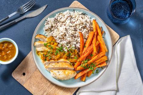 Poulet mit Aprikosen-Curry-Sauce