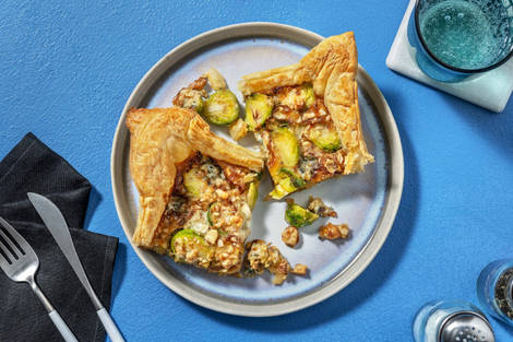 Quiche met spruitjes en romige blauwe kaas