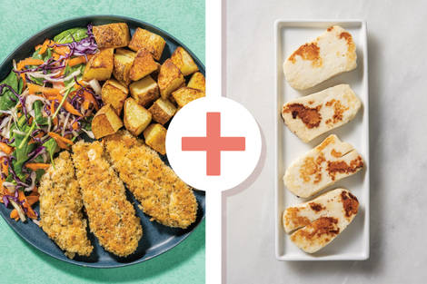 Quick Crumbed Chicken, Haloumi & Slaw