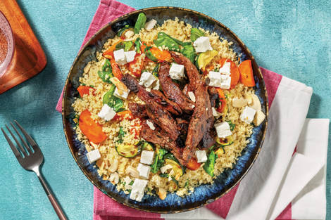 Quick Garlic-Herb Beef & Roast Veggie Couscous