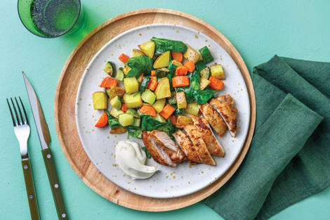 Garlic Chicken & Roast Veggie Toss