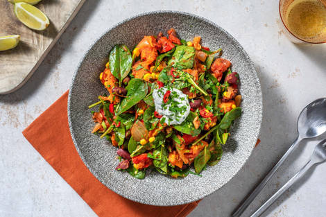 Rauchiges Süsskartoffel-Chili mit Babyspinat