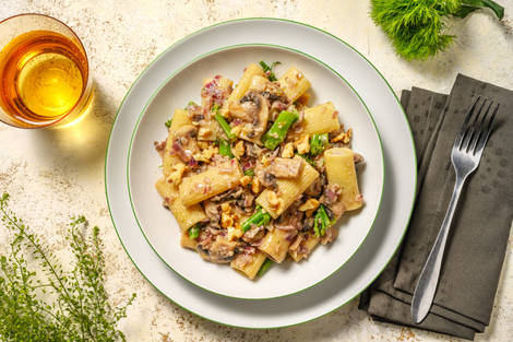 Rigatoni met champignons en truffelolie