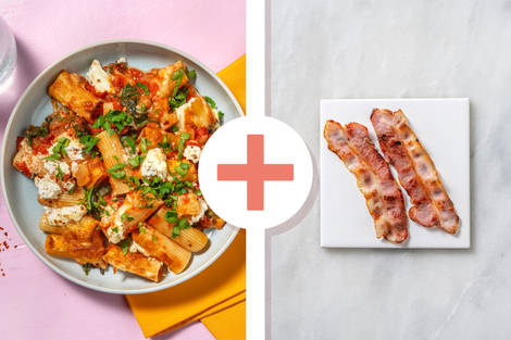 Rigatonis à la ricotta et au bacon gratinés au four