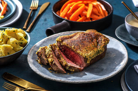 Rinderbraten mit Kräuter-Senf-Kruste