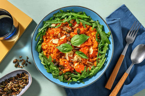Risotto à la tomate, au lait de coco et basilic