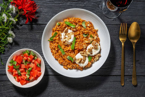 Gerookte-paprikarisotto met gegratineerde geitenkaas