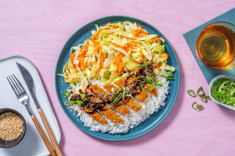 Riz ail et gingembre & émincés d'escalope panée végétarienne