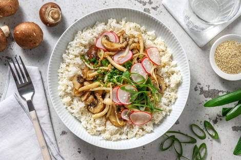 Riz au sésame aux champignons laqués