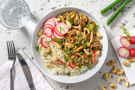 Riz au sésame et champignons laqués