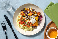 Peruaans geïnspireerde rijstschotel met zoete aardappel