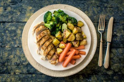 Roast Chicken with Mini Roasties,