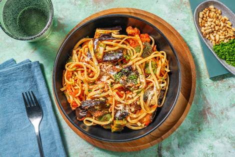 Roasted Pepper and Aubergine Linguine