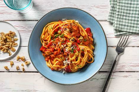 Roasted Pepper and Mushroom Linguine