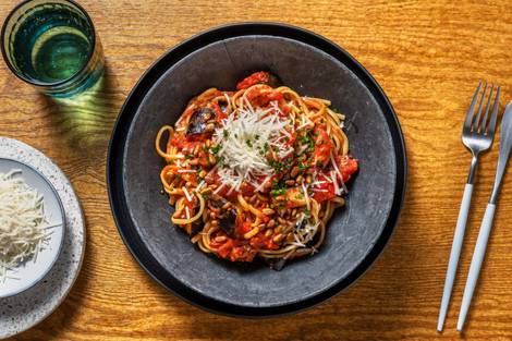 Roasted Pepper and Aubergine Linguine