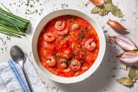 Soupe onctueuse de pommes de terre aux crevettes