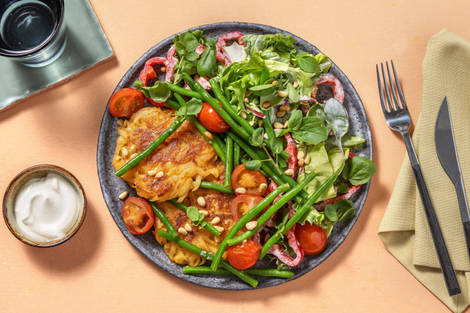 Rösti mit Buschbohnen und Schmelztomaten