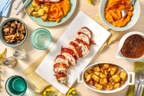 Roulade de dinde au jambon serrano, sauce cranberries