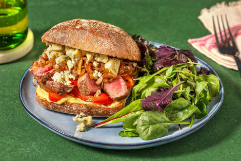 Rumsteak en sandwich et fromage bleu